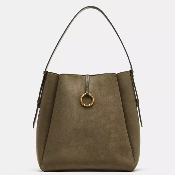 Zara Maxi Bucket Bag with Metal Ring in Sage - Picture 2 of 9